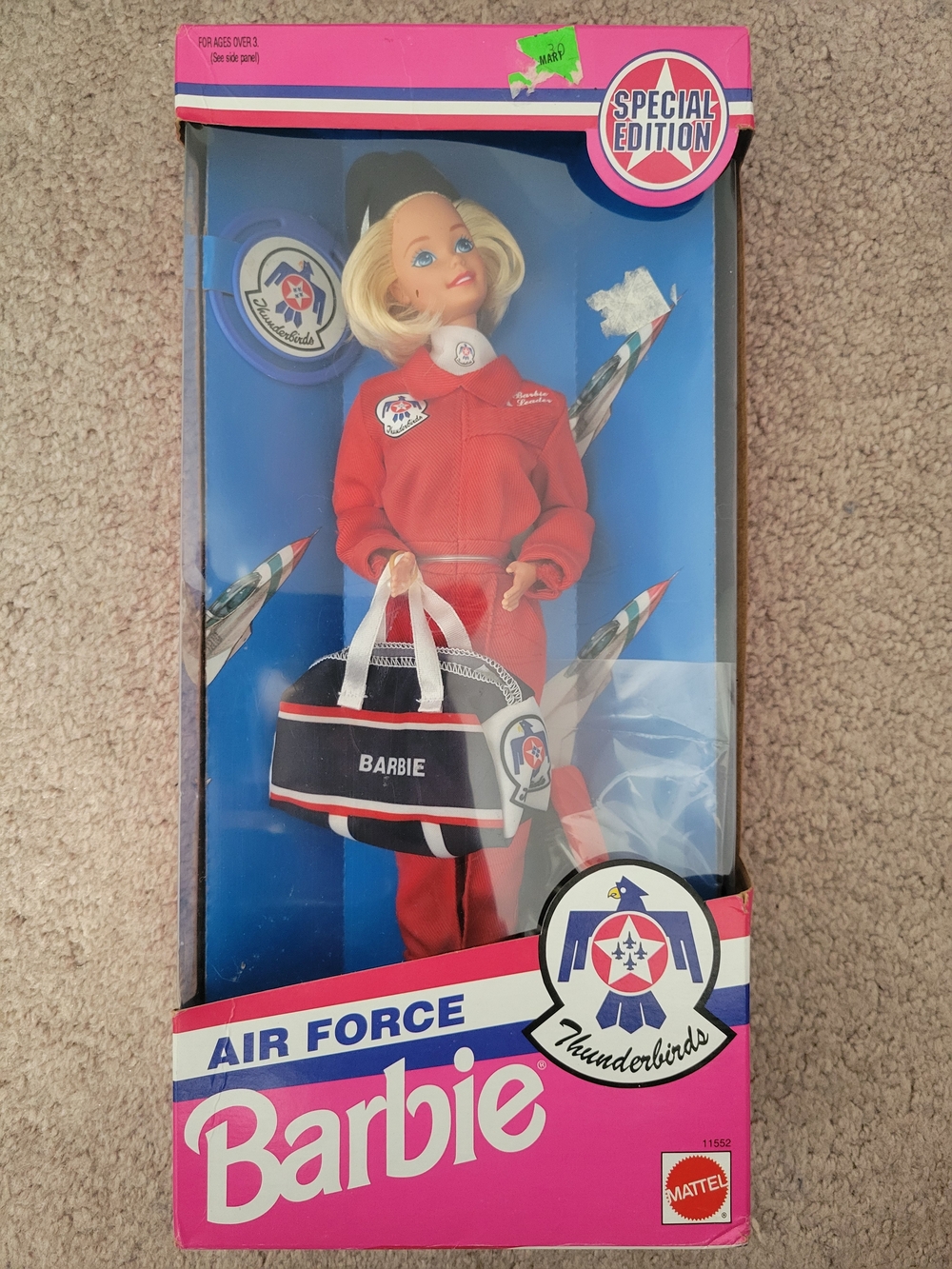 Barbie Thunderbirds Air Force Doll in Red Flight Suit with Black Bag